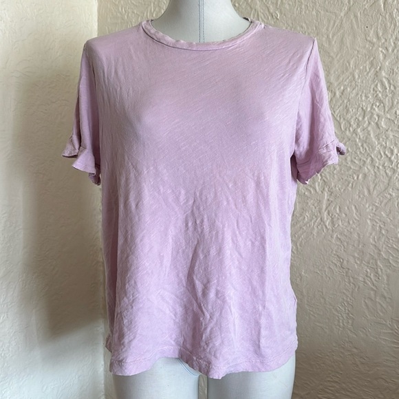 Sundry Light Purple Lilac Ruffle Short Sleeve T-Shirt 1 - Picture 3 of 10